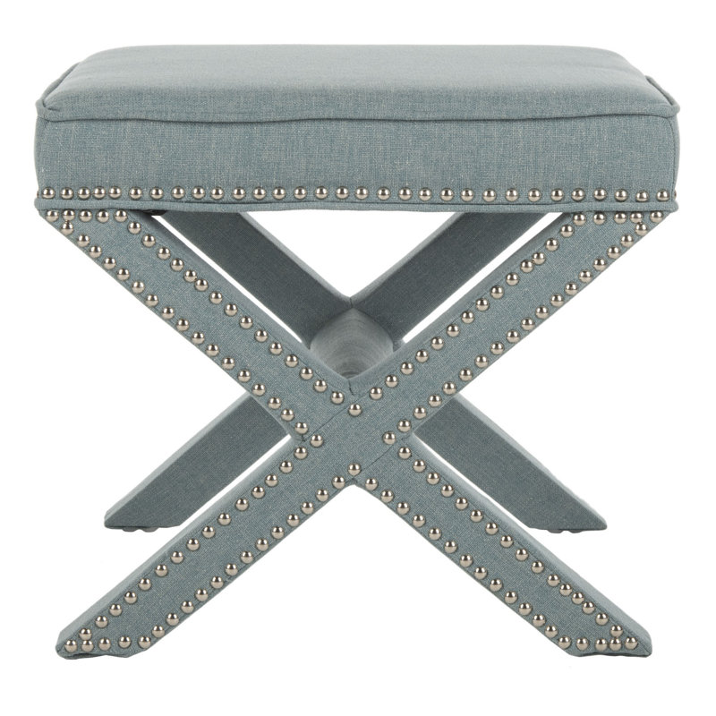 Nixon 20.5" Wide Velvet Square Standard Ottoman, Sky Blue Cotton