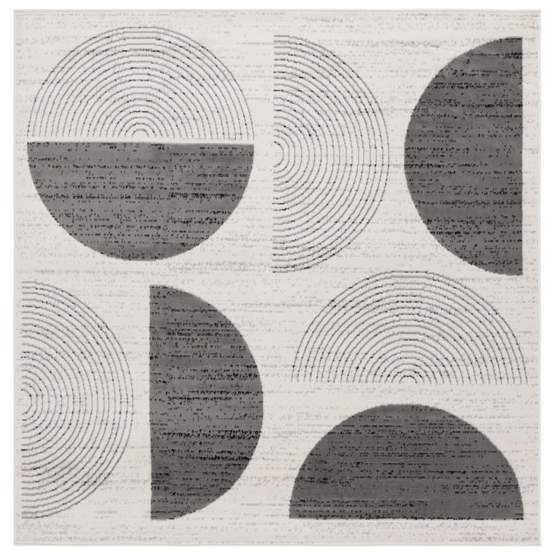 Tuy Temple Bcf/Jute/Latex/Overlock Geometric Rug in Ivory/Grey, Square 6'7"