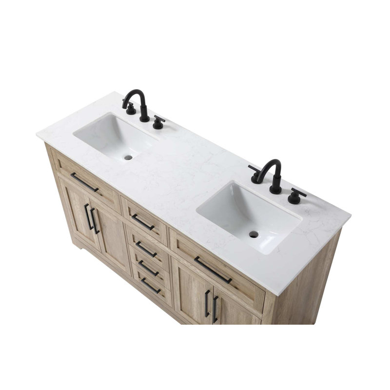 Meuble-lavabo double 60 po en chêne naturel, 60", Chêne naturel