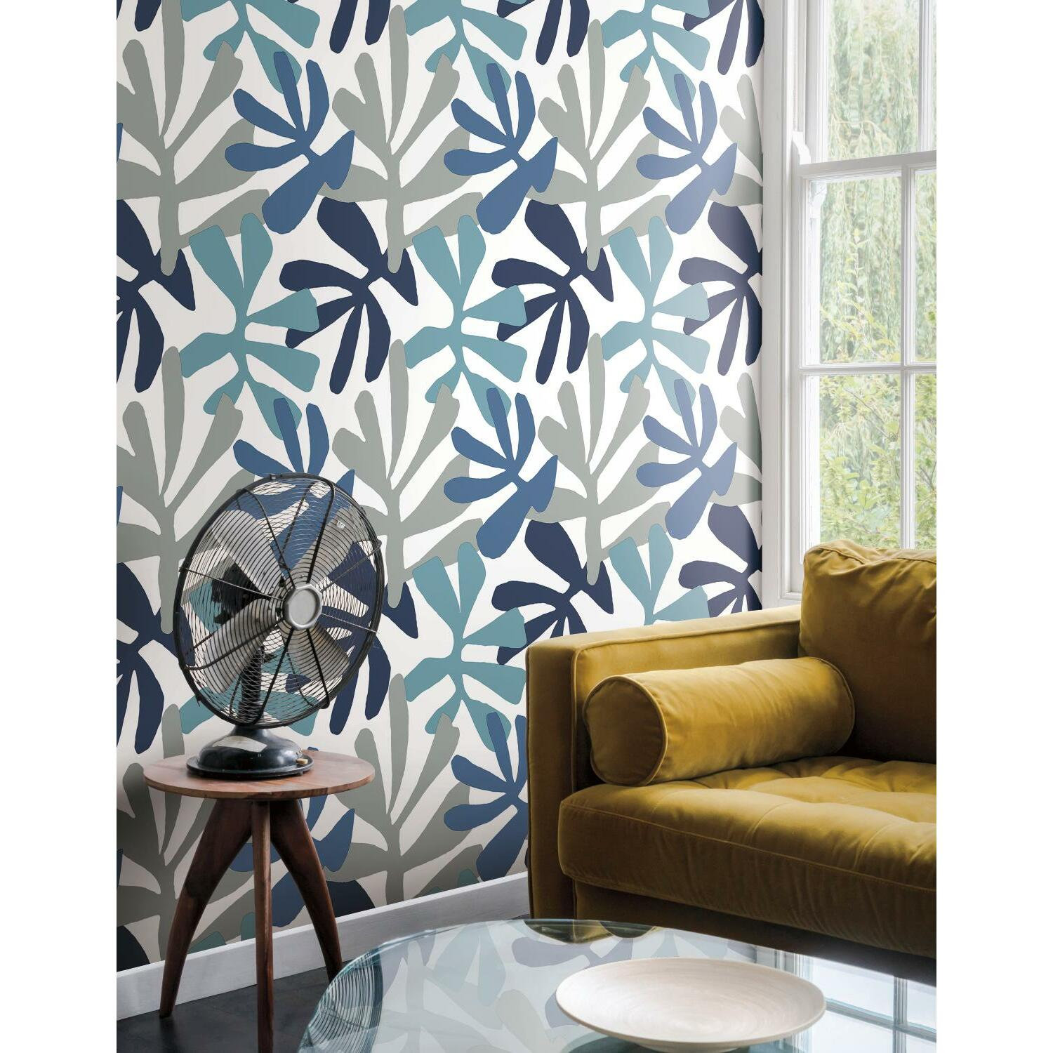 Peel & Stick Floral Wallpaper, Blue/Gray