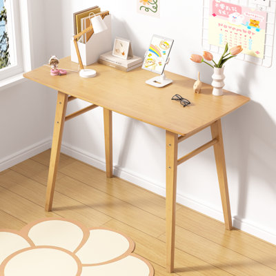 100% Solid Wood Writing Desk - 39 X 20 Inch Bamboo Home Office Computer Desks, Simple Desk For Small Spaces, Modern Study Table - Natural Boho Desks
