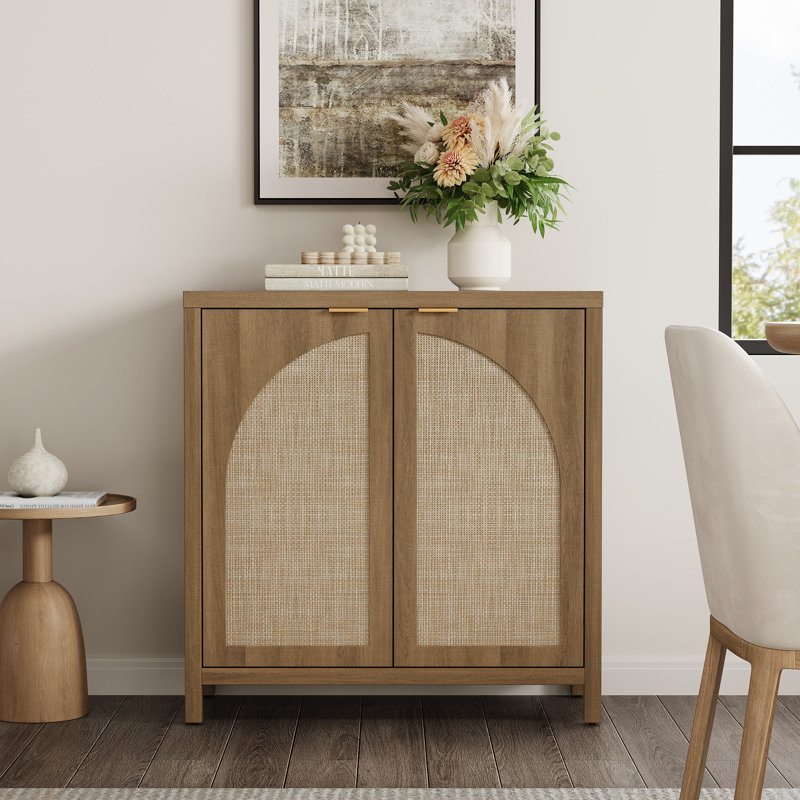 Boho - Rattan Sideboard With Adjustable Shelves, Caramel Oak