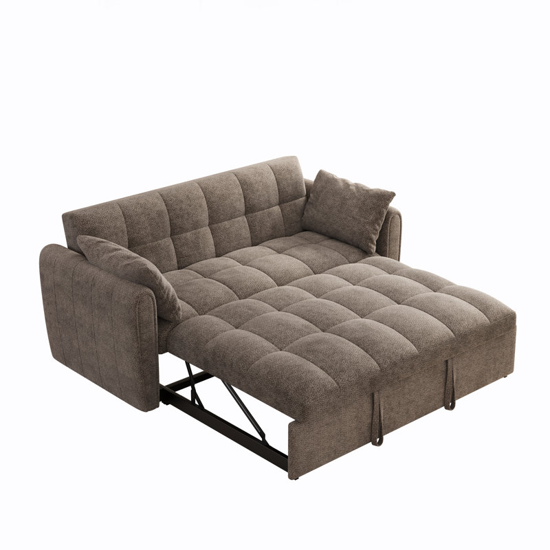 Canapé-lit pliable 2 en 1 en chenille de 165 cm avec dossier réglable et oreillers pour salon et chambre à coucher, Kaki