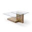 Table basse ronde moderne en verre avec tablettes à 3 niveaux, base en bois naturel, largeur de 43,7 pouces, pour le salon