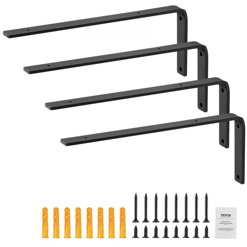 Support de tablette, supports de tablette flottants robustes 10 x 6 po, 4 supports de tablettes, support de tablette en L noir mat de 5 mm d'épaisseur, supports de tablette en acier avec capacité de charge de 160 lb