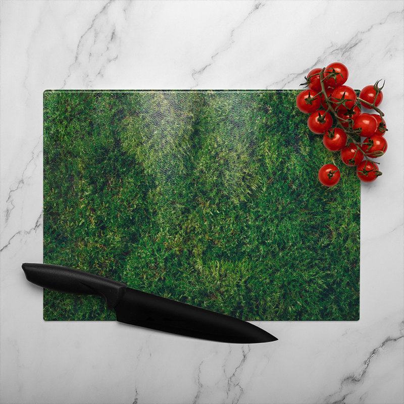 Natural moss Designer Glass Chopping Board, 40cm L x 28cm W