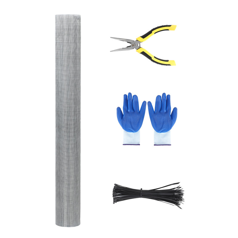 Rouleau de clôture soudé en PVC 23GA, maille 0,25 po x 0,25 po, grillage en vinyle 48 po x 50 pi avec pinces et gants