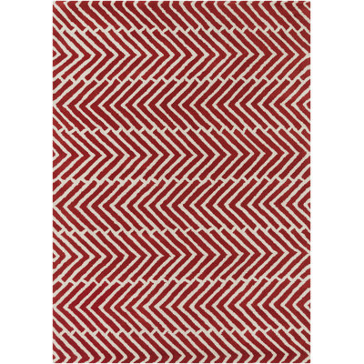 Tapis contemporain en laine touffeté rouge / blanc Davin