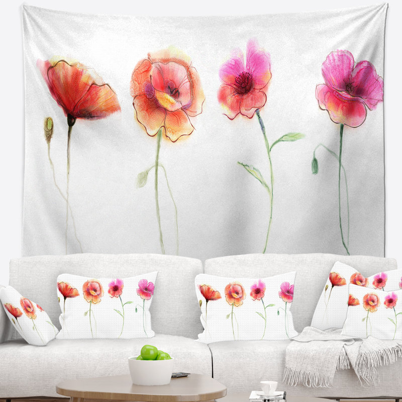 Tapisserie à l'aquarelle avec coquelicots, H 32 po x l 39 po
