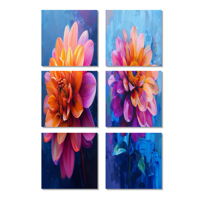Iola - Dahlia, ensemble de 6 reproductions d'art mural, Toile tendue, Ne s’applique pas