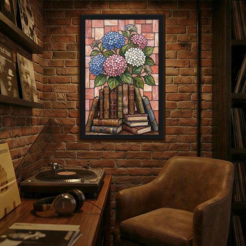 Plants & Flowers Floral Arrangement On Book Stack Background, 18" H x 12" W