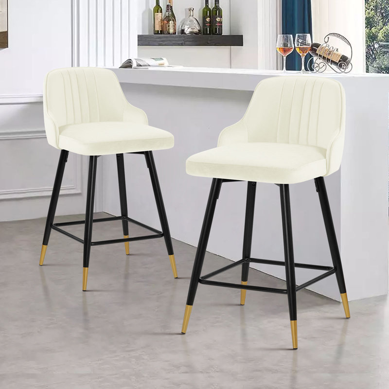 Swivel Velvet Upholstered Counter & Bar Stool, Counter Stool (25.6" Seat Height), White