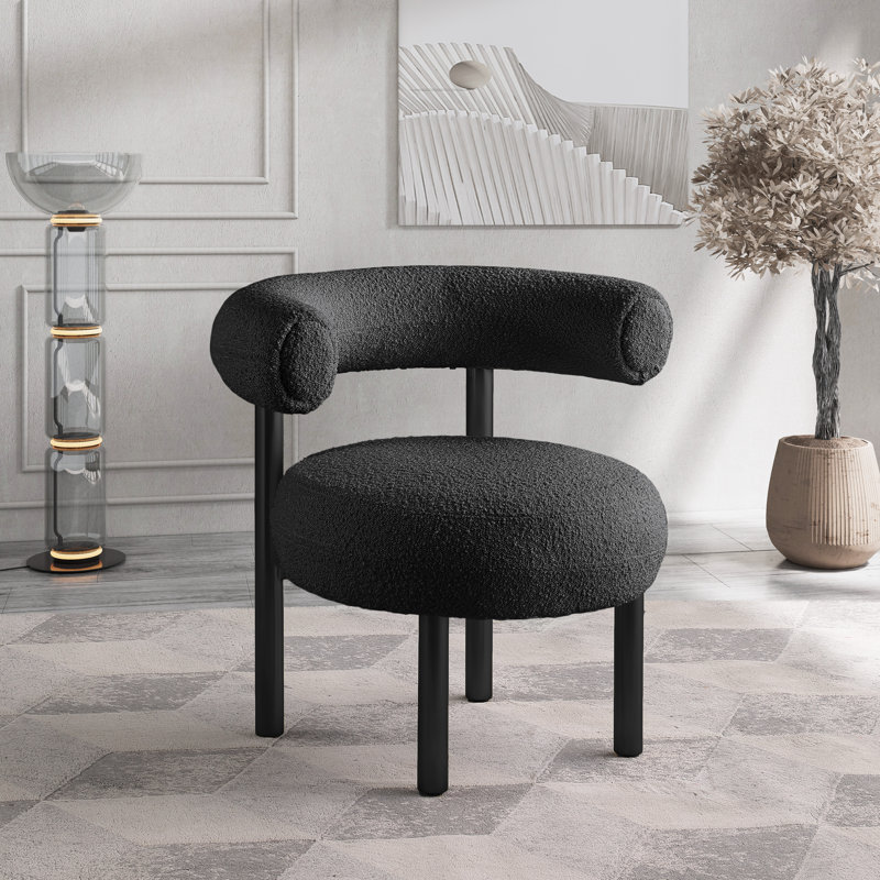 Bordeaux Boucle Fabric Accent Chair, Black Boucle Fabric, Black