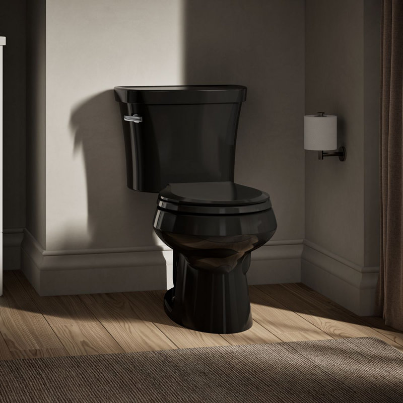 WellworthÂ 1.28 GPF Water Efficient Round Two-Piece Toilet (Seat Not Included), Black Black, Left-Hand