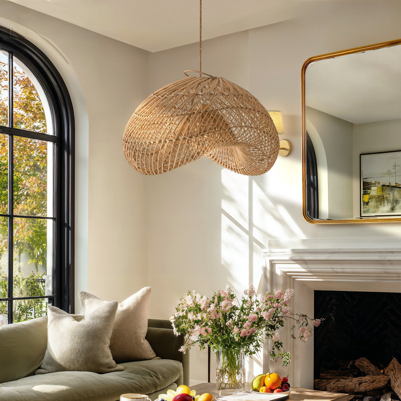 Sepherina Rattan Pendant Light - 24" Natural Handwoven Adjustable Light Fixture For Kitchen Island, Dining Room or Living Room in Farmhouse & Modern Style