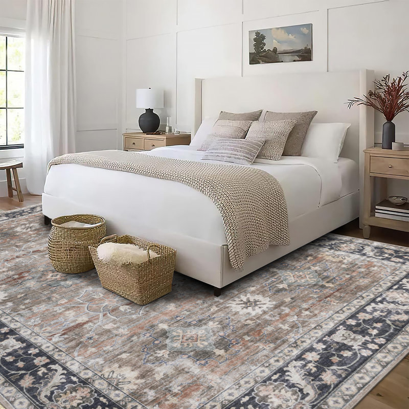 Nainika Bev Distressed Machine Washable Area Rug, Rectangle 4' x 6', Beige Tan Brown