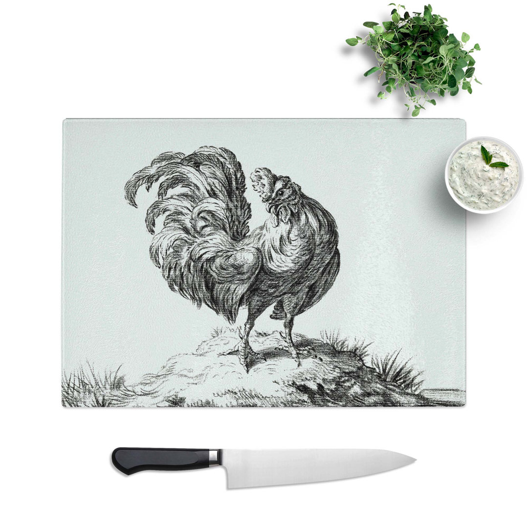 Tempered Glass Sketch of a Rooster by Jean Bernard Chopping Board