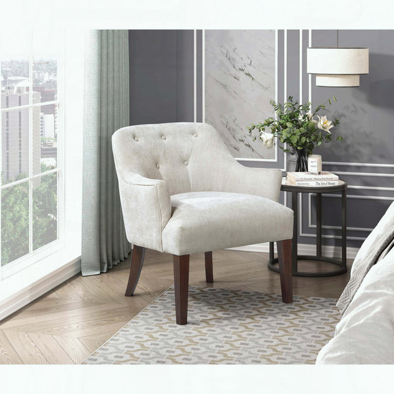 Chaise d'appoint capitonnée à dossier - Tissu texturé et pieds espresso, Gris huître