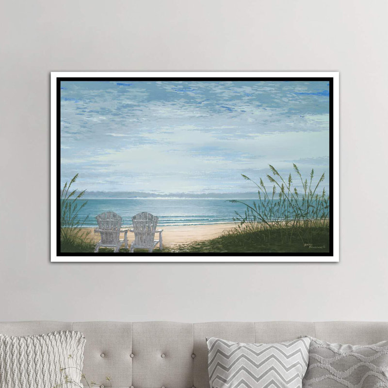 «Beach Chairs» par Bruce Nawrocke - reproduction d'art, H 40 po x l 60 po x P 1,5 po, Toile blanche encadrée