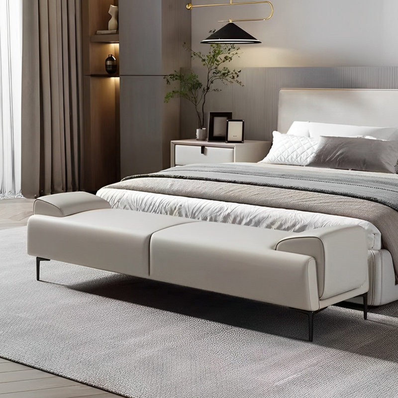 Banc rembourré Sayanna, Blanc cassé, H 17,71 po x l 70,86 po x P 17,71 po