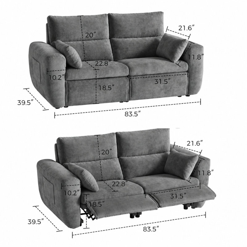 Canapé inclinable électrique recouvert d'une housse Itohan, Gris