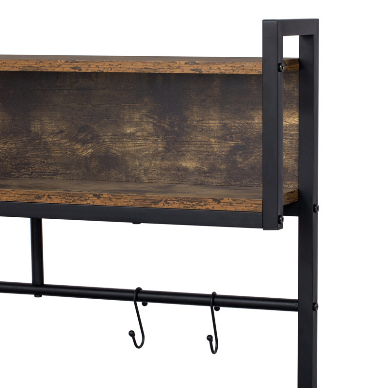 Bureau en similicuir de style meuble avec esthétique industrielle, rangement polyvalent, conception pour animaux de compagnie, solution de chargement, espace de suspension, brun rustique + acier, profondeur de 30,71 po, largeur de 16,34 po, hauteur de 59,8 po,
