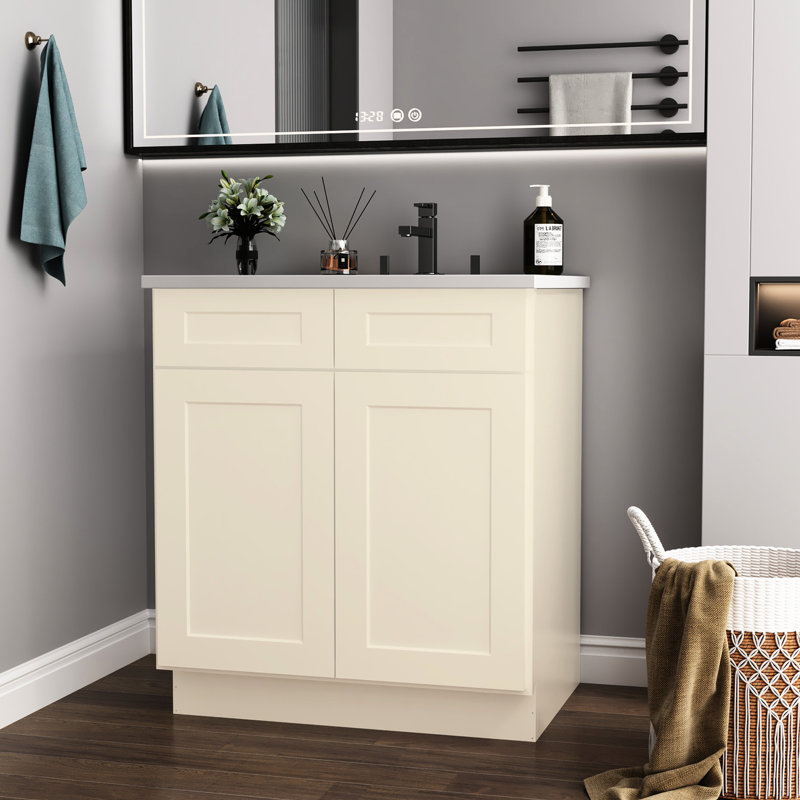 Armoire de base en évier en contreplaqué blanc antique 30 po x 21 po x 34,5 po - multifonctionnelle pour la salle de bain et la cuisine, la peinture, la salle de bain et le matériau