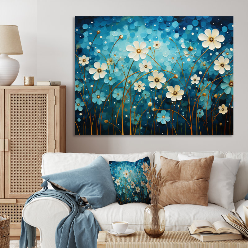 «Turquoise Tranquility», art mural abstrait, H 12 po x l 20 po x P 1 po, Toile tendue