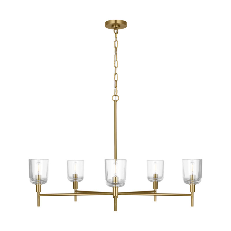 Thom Filicia Coury Light Dining Room Chandelier With Clear Shade, 5 Lights, Burnished Brass, 23.5" H x 36" W x 36" D