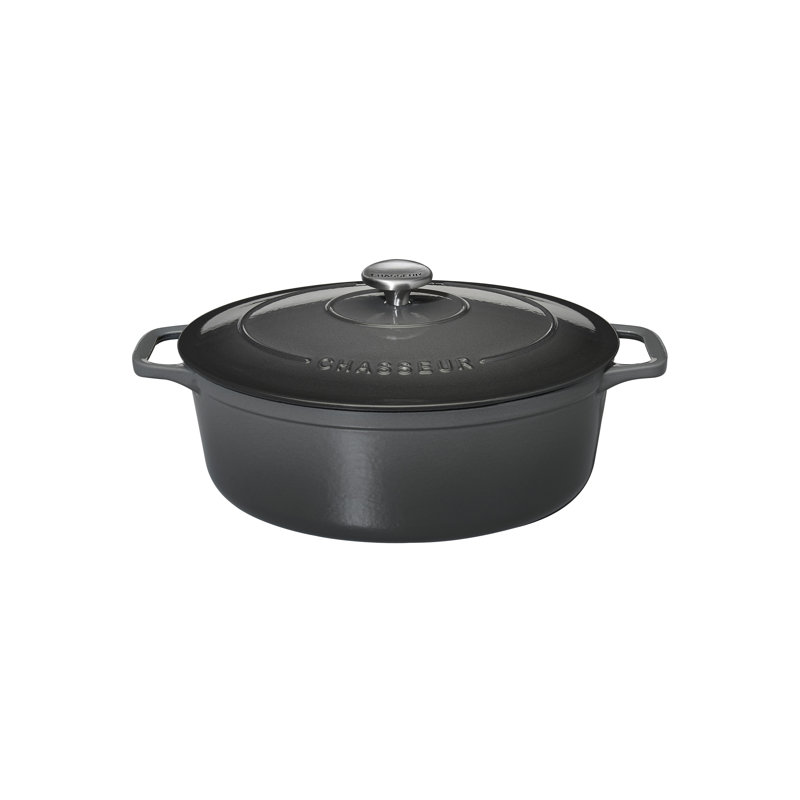 Chasseur French Enameled Cast Iron Oval Dutch Oven, 7.25-Quart, Caviar, Gray, 16" H x 10.75" W x 10.75" D