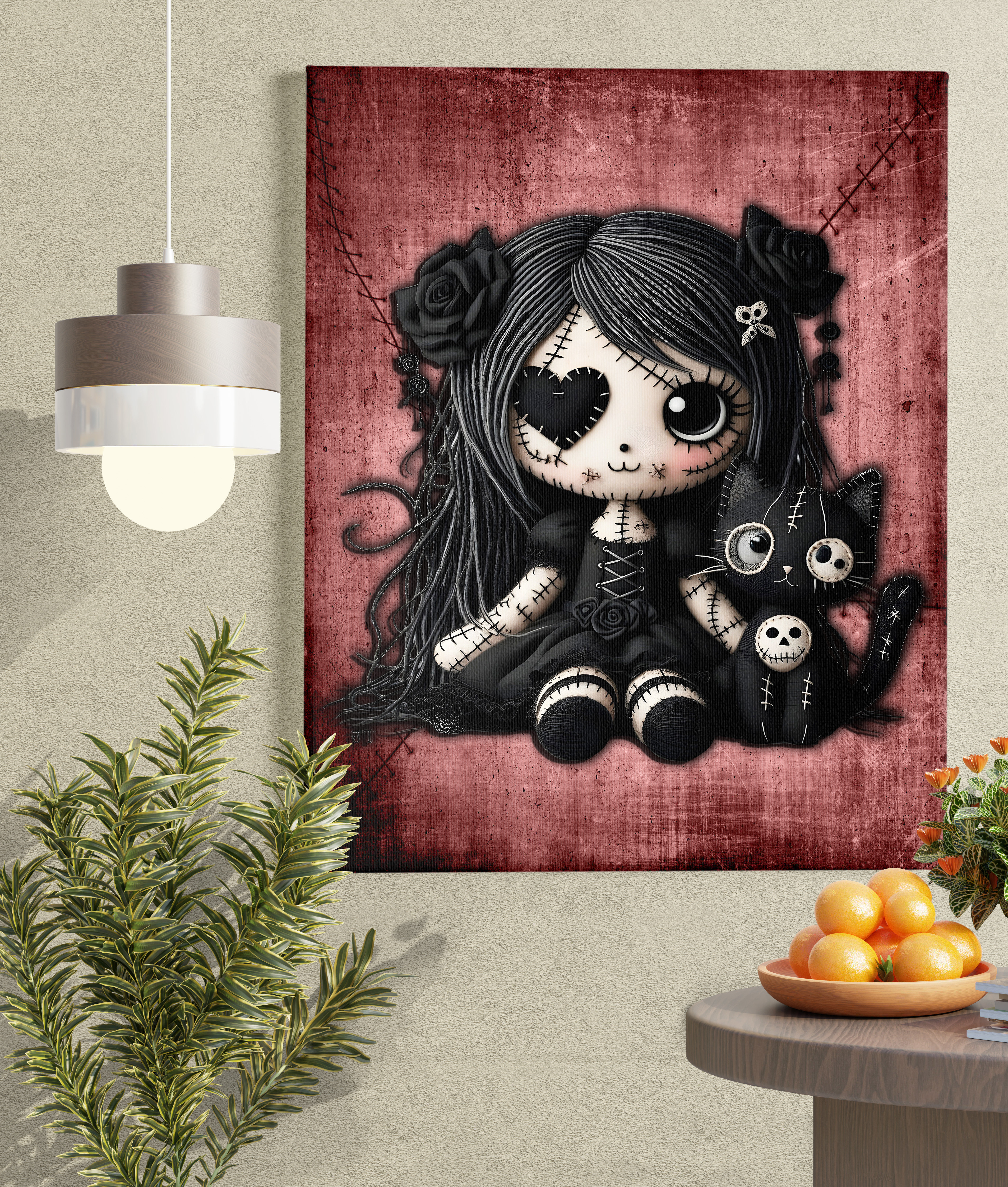 Trinx Little Stitch Ups Rag Doll And Her Cat Red Canvas Print | Wayfair