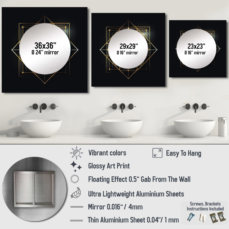 Meritta - Modern Geometric Square Mirror Wall Decor For Bedroom, 23" x 23"