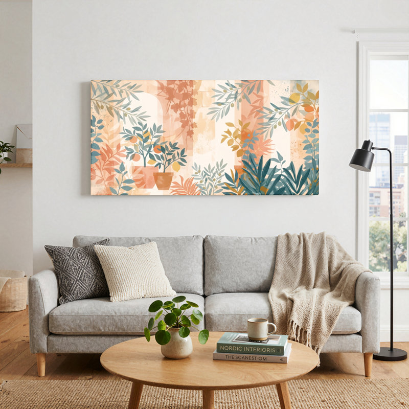 Motif floral, art mural sur toile, ensemble de 1, Toile tendue, L 58 po x H 28 po