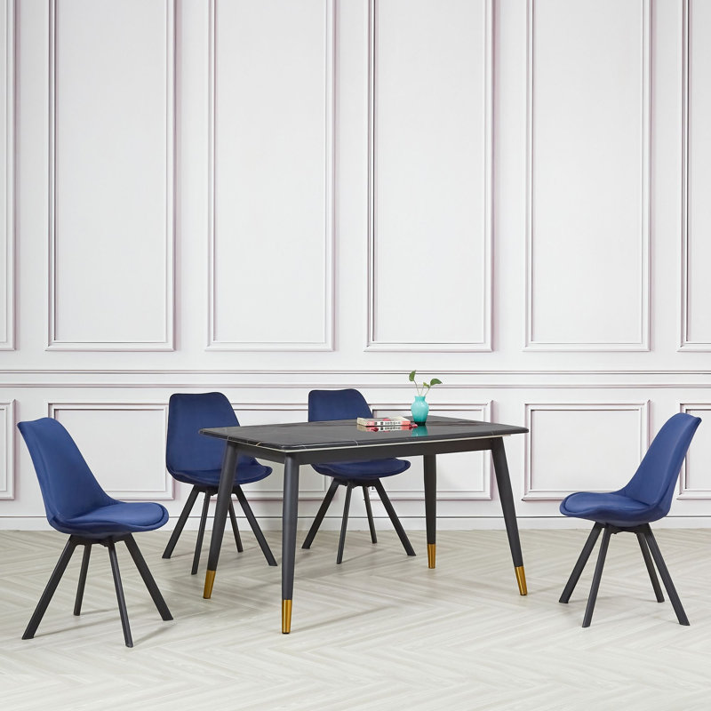4 Rivas Velvet Upholstered Dining Chairs, Blue, 1