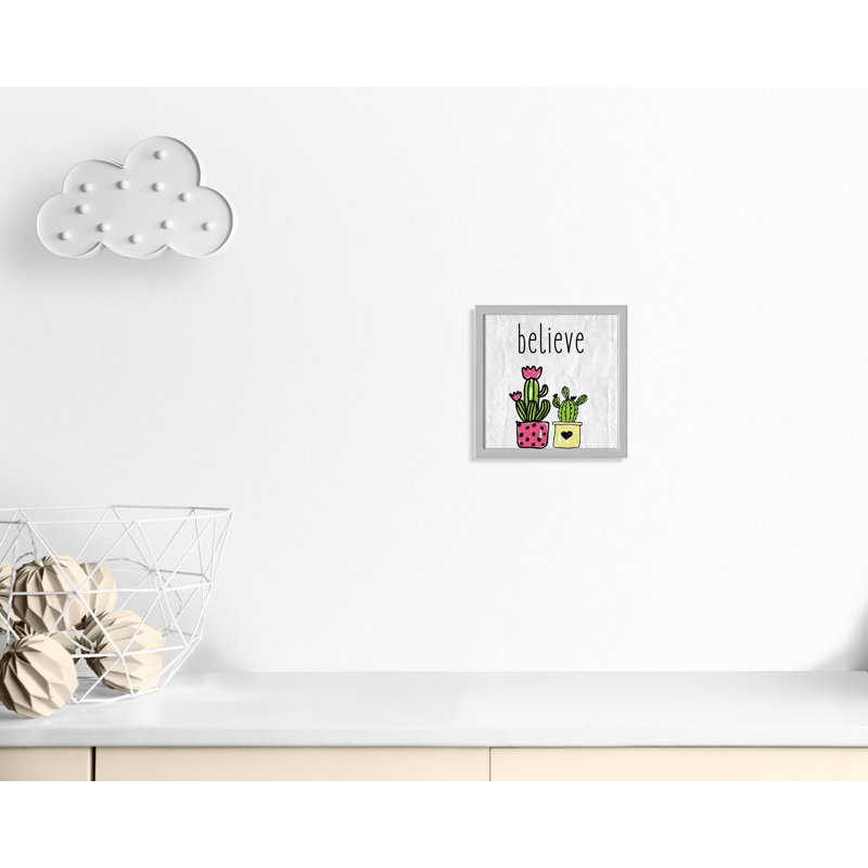 Cactus B, art encadré, 12" H x 12" W x 1.18" D, Encadré de boîte argent