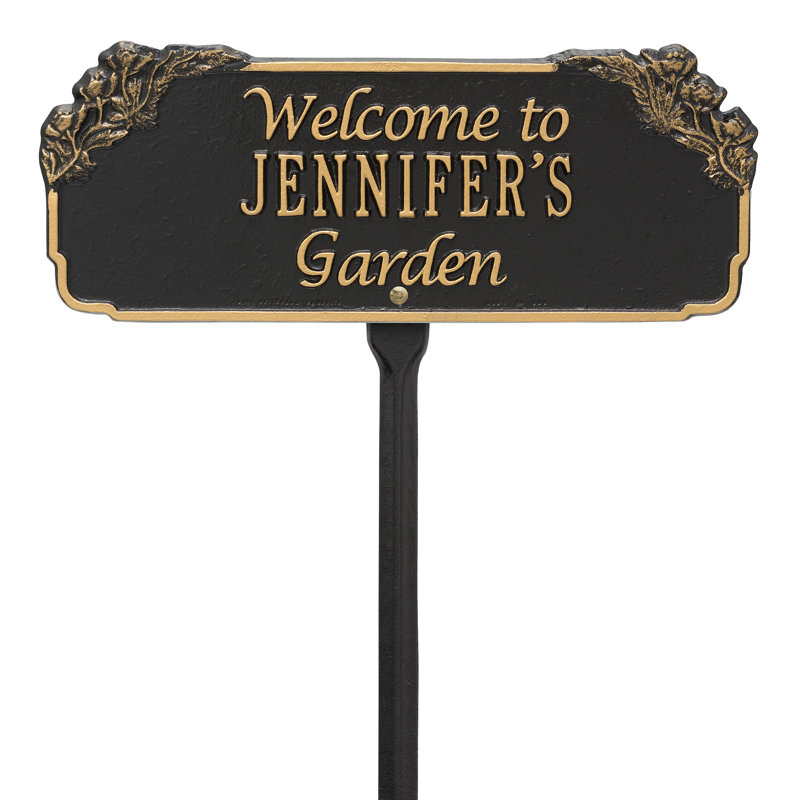Welcome Personalized Garden Sign, Black/Gold, Yes
