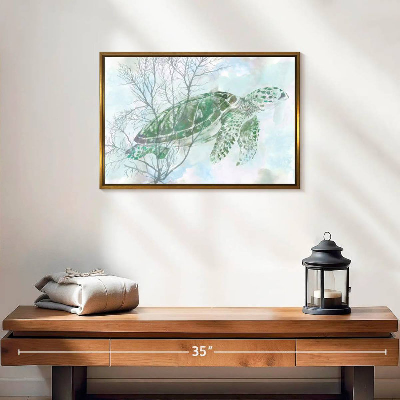 Aquarelle de tortue de mer I, Cadre flottant doré, 19 po x 13 po