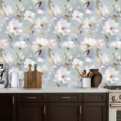Papier peint pelez et collez fleurs pastel doux blanc élégant papier contact botanique amovible auto-adhésif mural pour armoires de cuisine de chambre à coucher 24 po x 118 po