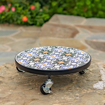 11.8" Ceramic Mosaic Tile Plant Trolley "Madrid" (Set of 2)