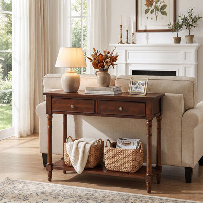 LUMERA Collection Mid-Century Modern Console Table with 2 Drawers & Shelf, 35.4” Narrow Entryway Table, Solid Wood Sofa Table for Living Room, Hallway, Foyer 