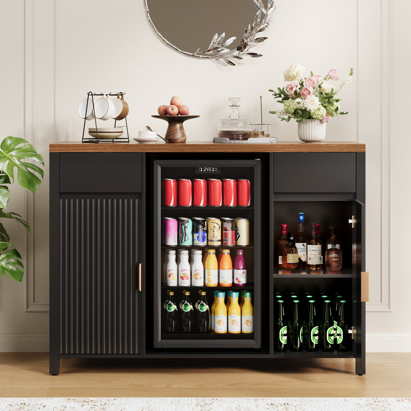 Bar à café cannelé de 53 po avec station de charge et mini-réfrigérateur - Convient au réfrigérateur de 19,7 po, au rangement pour le vin et au buffet avec support à vin pour la salle à manger (réfrigérateur non inclus)