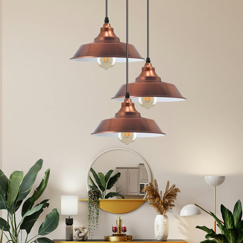 3 - Light Satin Nickel Cone Pendant, Copper