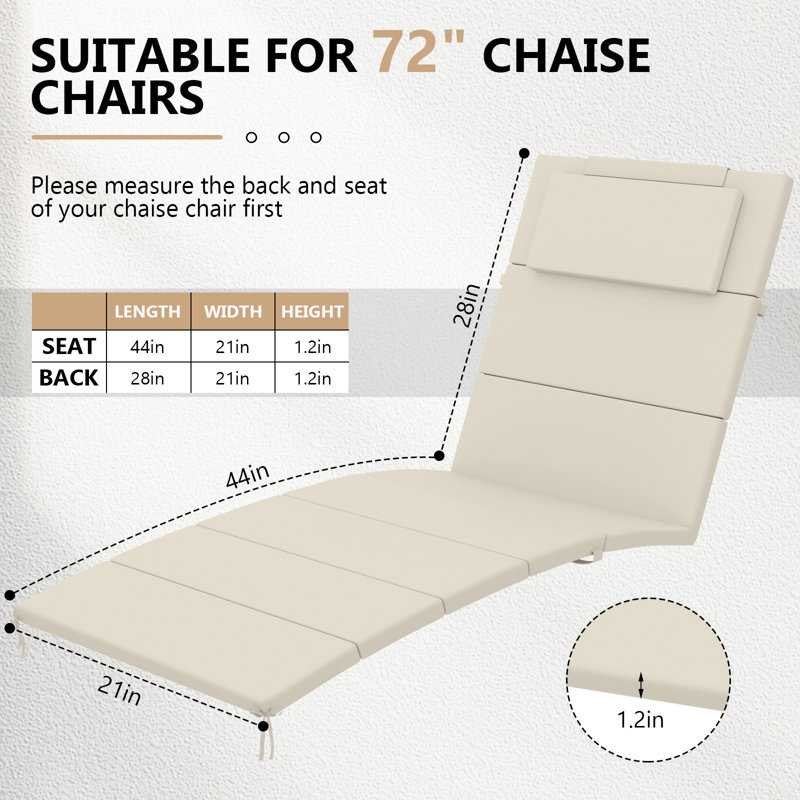 Chaise Lounge Cushion Outdoor(Set Of 4), Beige, 44" W x 21" D