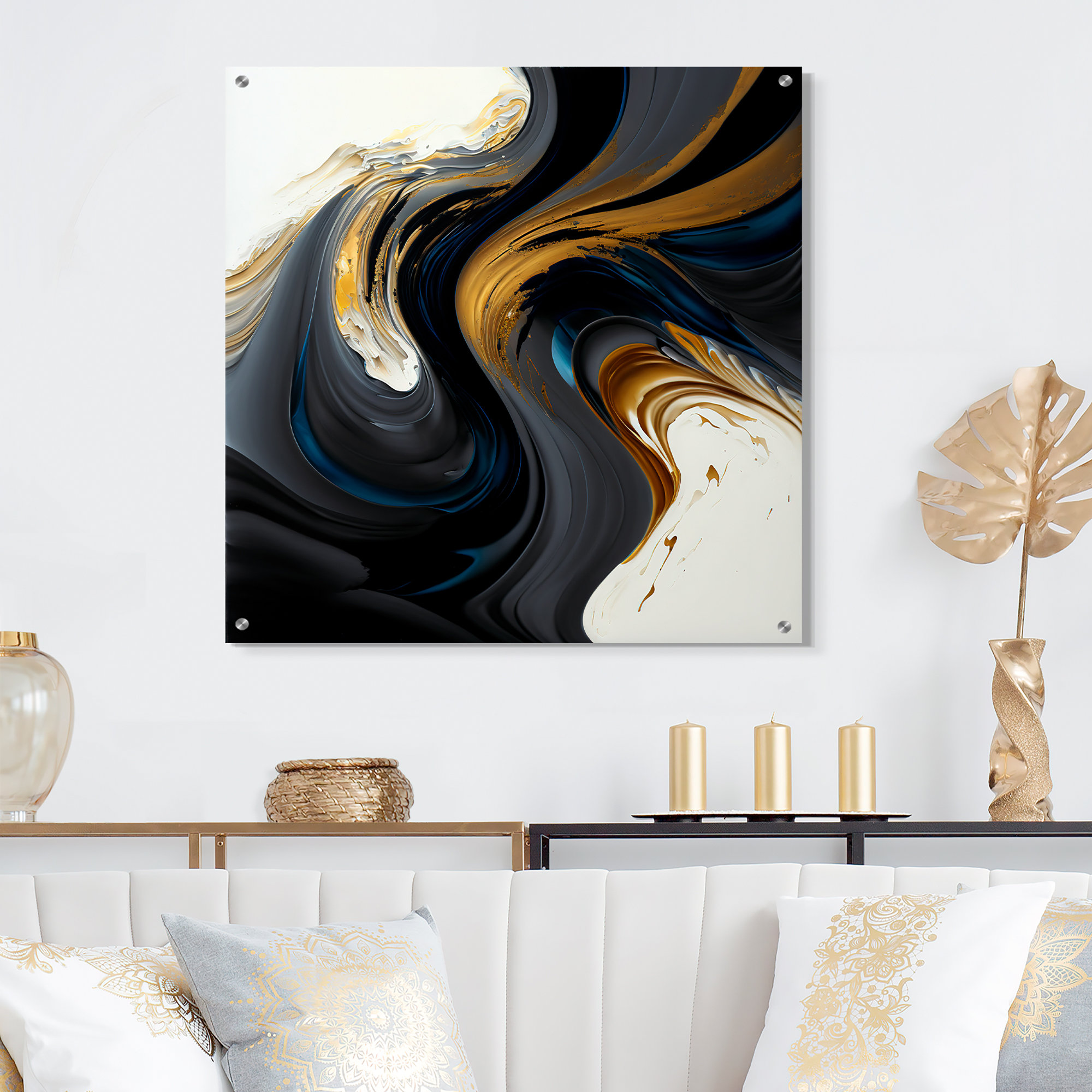 Wrought Studio™ Black, White And Gold Liquid Art IV - Abstract Liquid ...