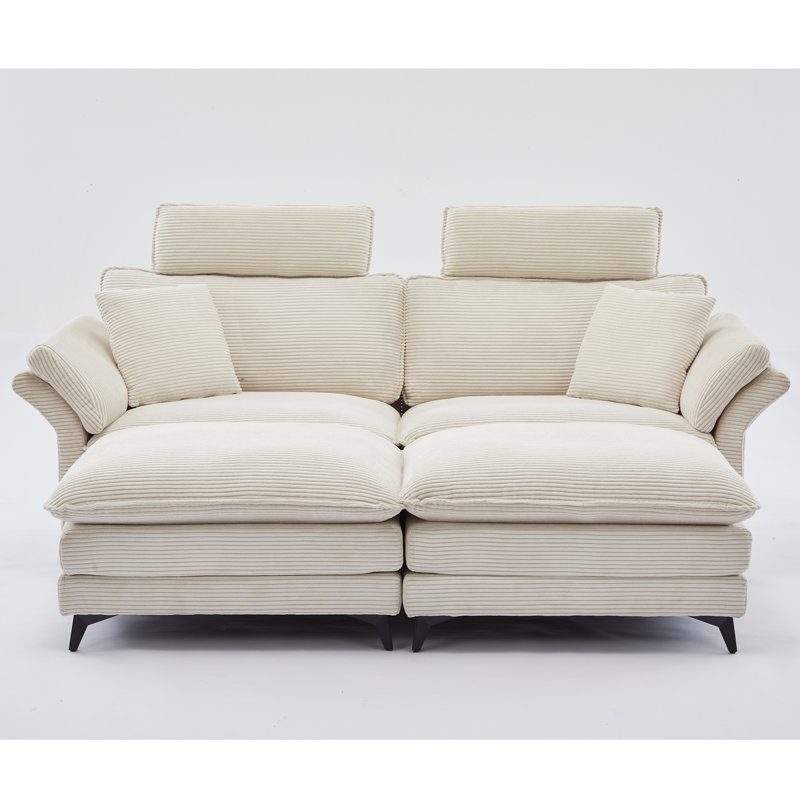 Canapé surdimensionné en velours côtelé 85,8 po avec deux repose-pieds et coussins, Beige