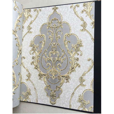 Irrum 1.73' W x 32.8'L 3D Embossed Damask Printing Modern Minimalist European Style Bedroom TV Background