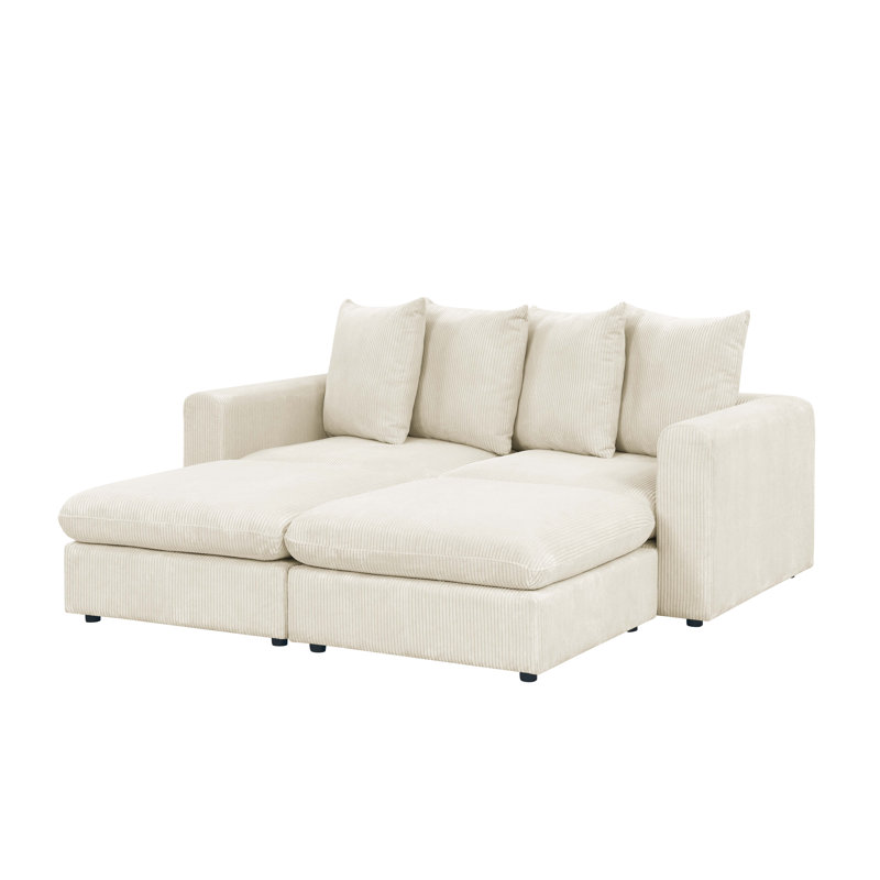 Canapé modulaire rembourré 4 pièces Bensu, Velours côtelé crème