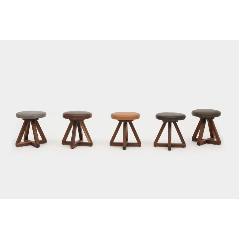 X Leather Accent Stool, Saddle, Oil-rubbed Walnut