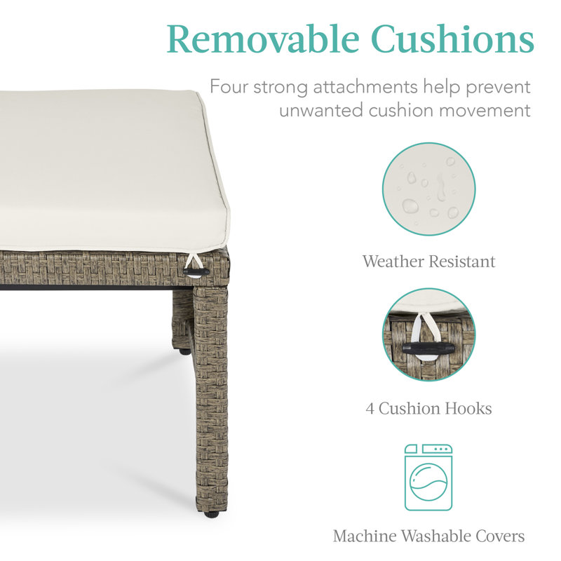  Ensemble de 2 repose-pieds de patio polyvalents en osier avec coussins amovibles - sable blanc / taupe, Blanc, Taupe