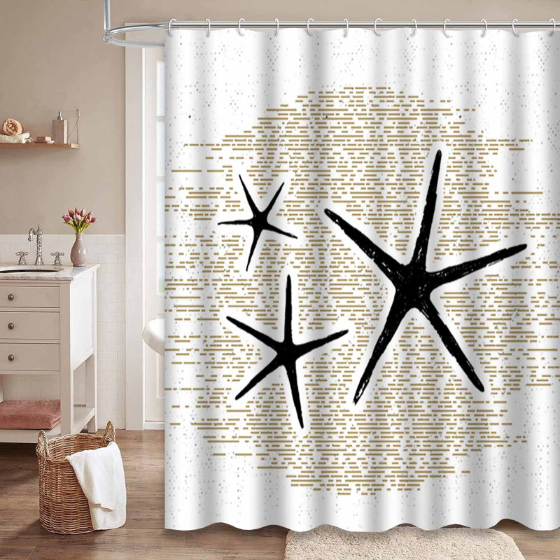 Rideau de douche rétro avec 12 crochets, L 72 po x l 78 po
